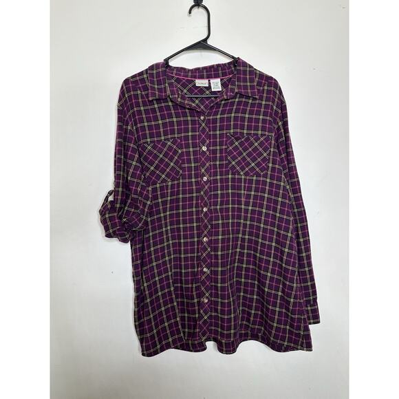 L.L. Bean Woman’s Size XL Lightweight Flannel Roll Tab Button Front Shirt Purple - Picture 1 of 6